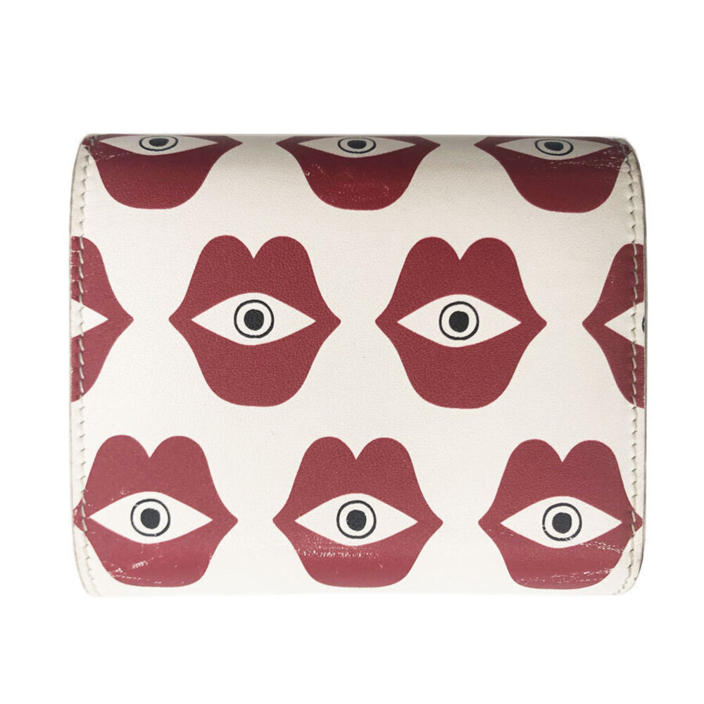 Celine Leather Tri Red Wallet White fold Red White